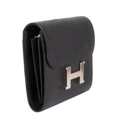 HERMES black Epsom leather CONSTANCE COMPACT Wallet