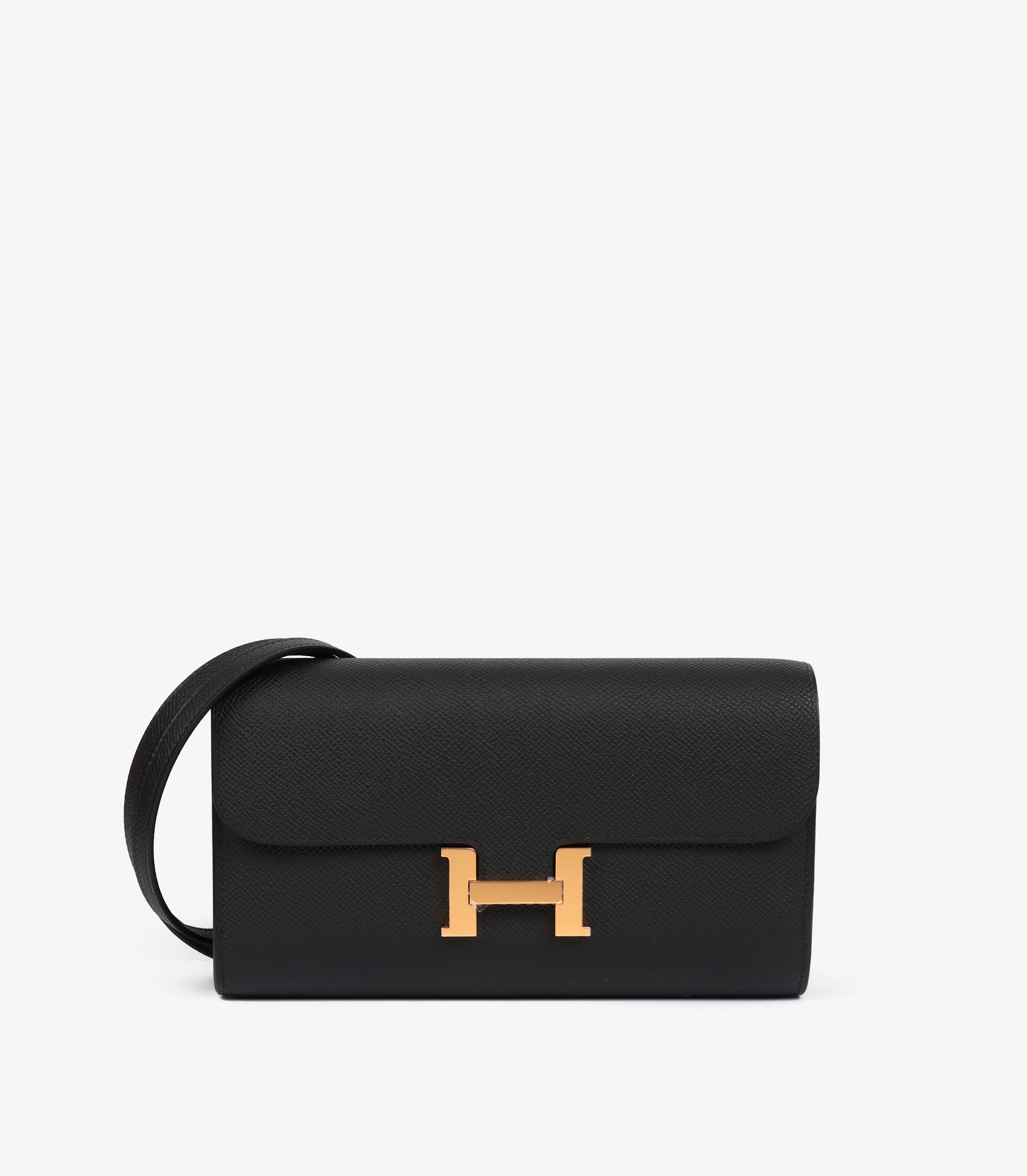 Hermès Black Epsom Leather Constance To Go Long Wallet For Sale