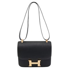 Hermes Black Epsom Leather Gold Finish Constance 24 Bag