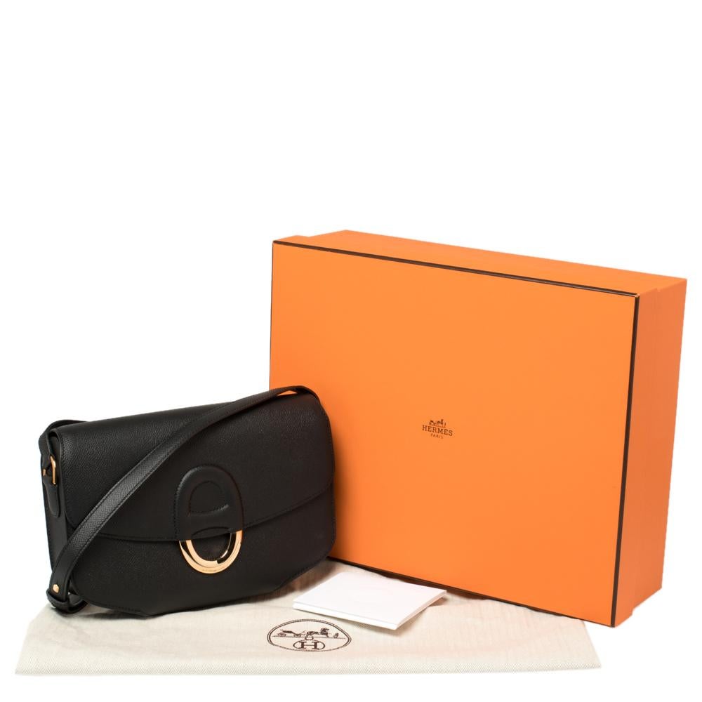 Women's Hermes Black Epsom Leather Gold Hardware Cherche Midi 25 Bag