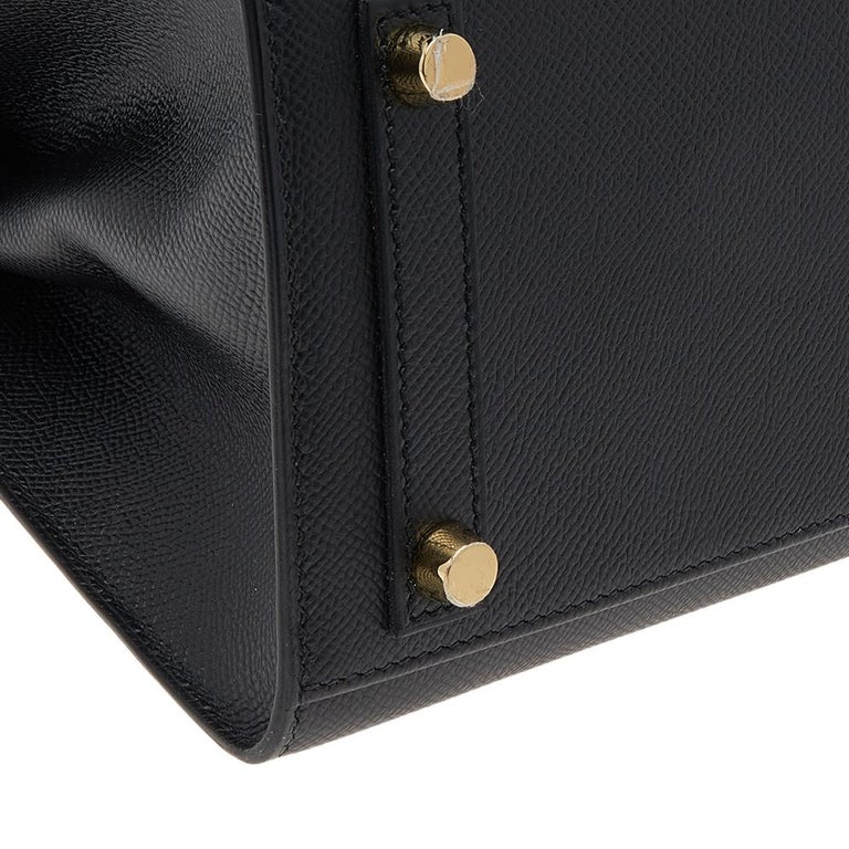 Hermes Black Epsom Leather Gold Plated Birkin Sellier 25 Bag at