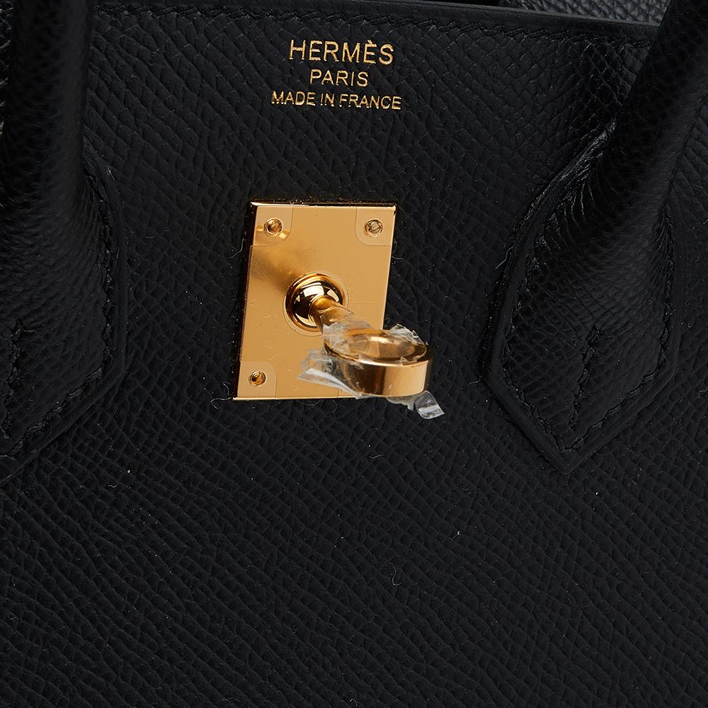 Women's Hermes Black Epsom Leather Gold Plated Birkin Sellier 25 Bag