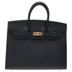 Hermès Sac Birkin Sellier 25 en cuir noir Epsom plaqué or