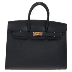 Hermes Schwarz Epsom Leder vergoldet Birkin Sellier 25 Tasche