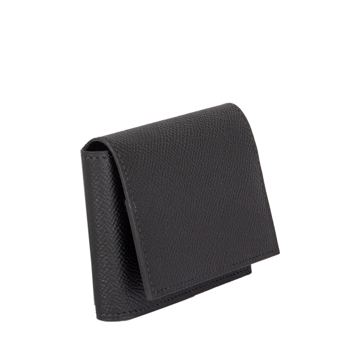 Hermes 'Guernesey' credit card wallet in Noir (black) Veau Epsom leather. Trifold with three pockets for credit cards. Brand new. Comes with box.

Width 9cm (3.5in)
Height 6cm (2.3in)
