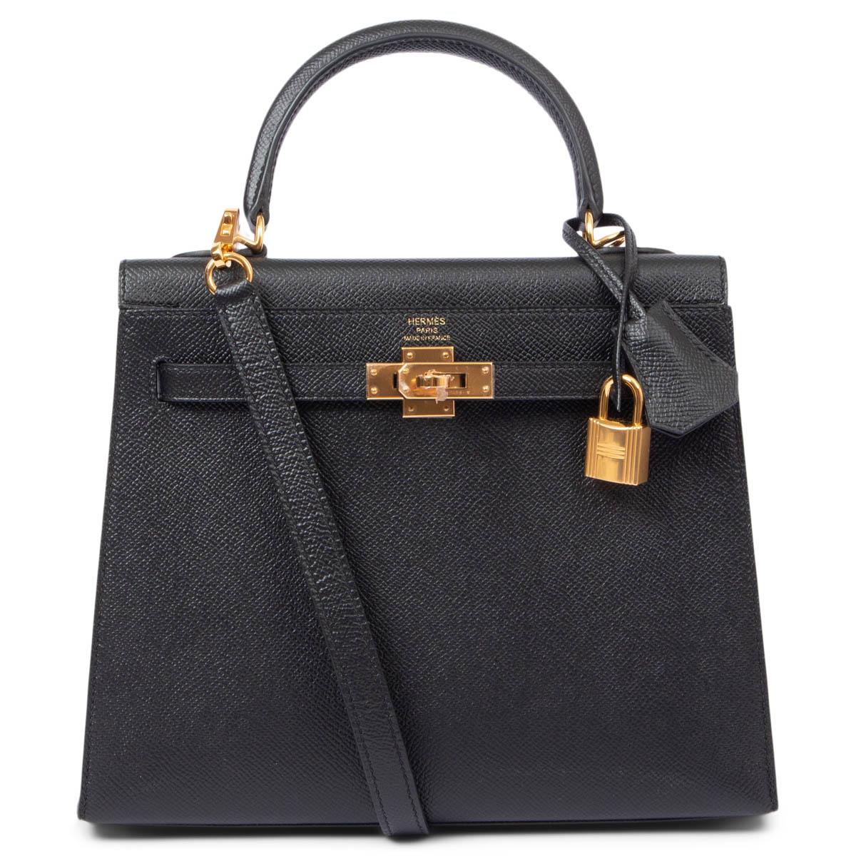 Donna HERMES nero Epsom pelle KELLY 25 SELLIER Borsa con oro in vendita