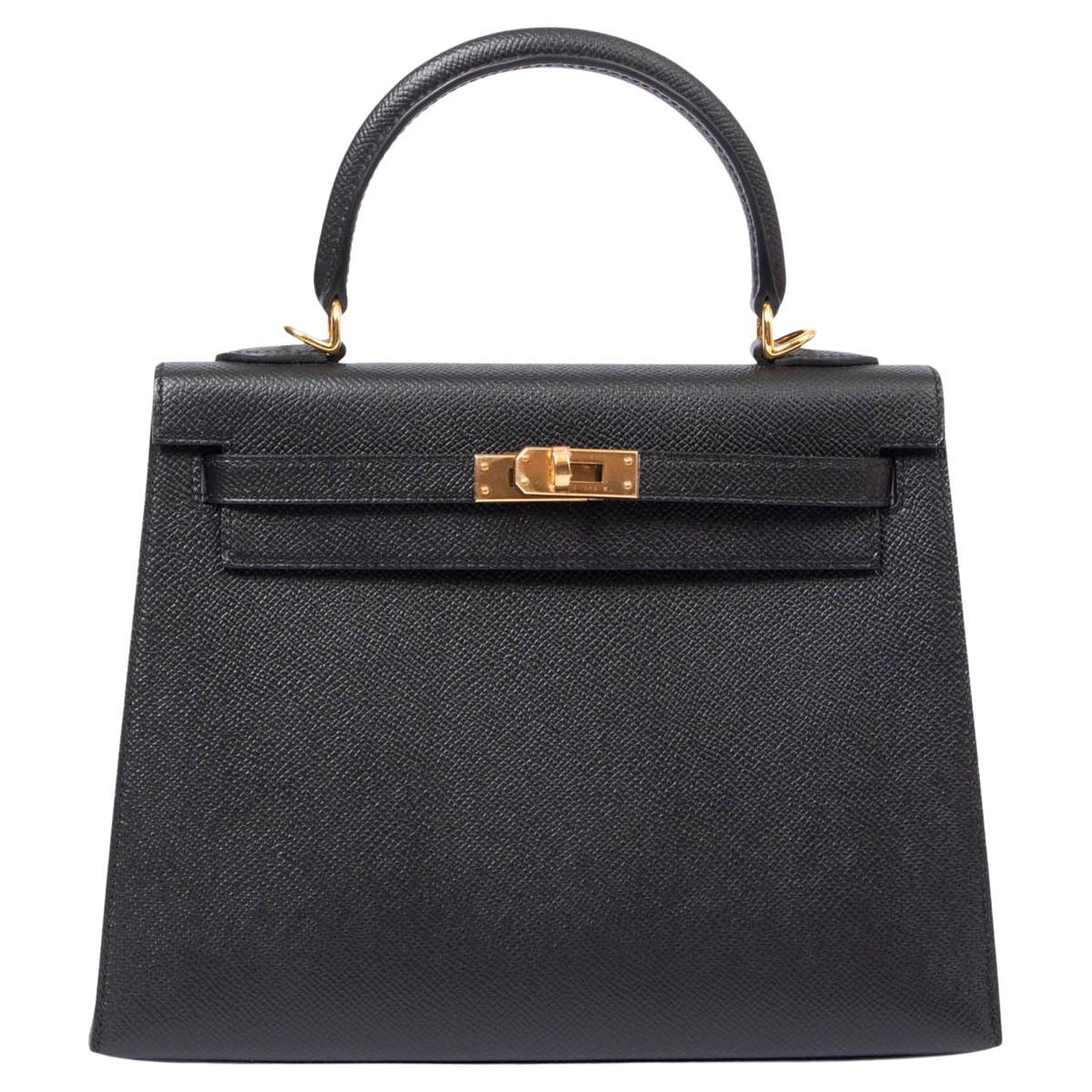 HERMES nero Epsom pelle KELLY 25 SELLIER Borsa con oro in vendita