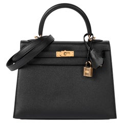 HERMÈS Black Epsom Leather Kelly 25cm Sellier