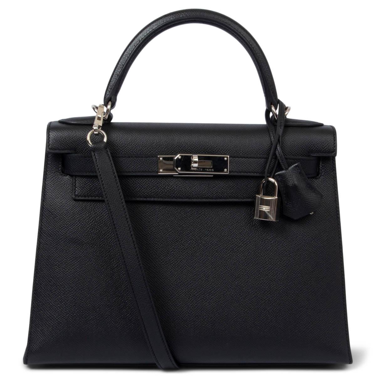 Women's HERMES black Epsom leather KELLY 28 SELLIER Bag Phw For Sale