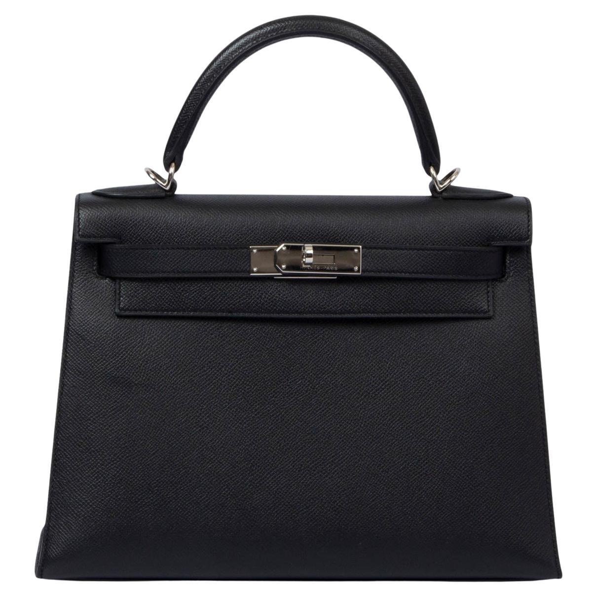 HERMES black Epsom leather KELLY 28 SELLIER Bag Phw For Sale
