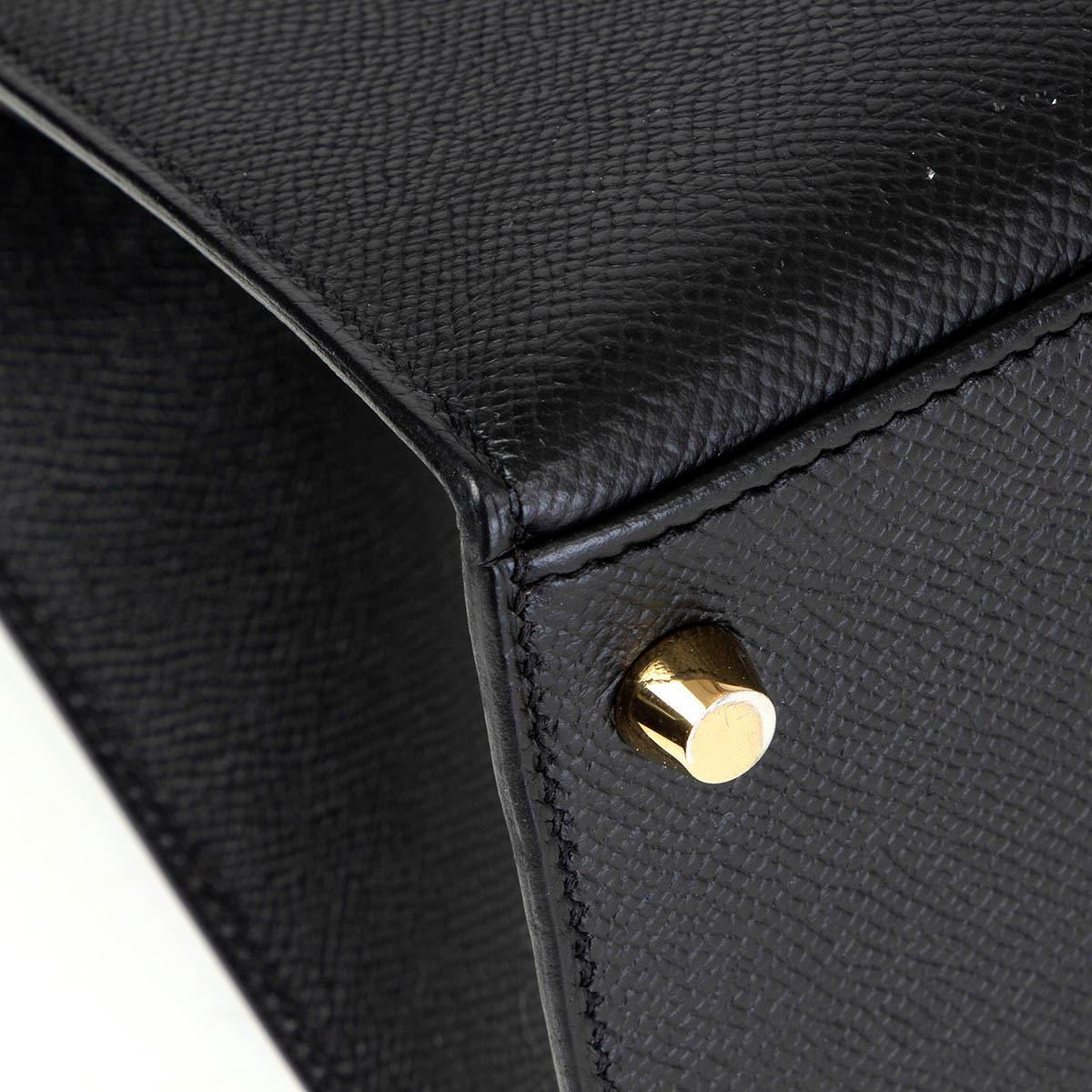 HERMES black Epsom leather KELLY 28 SELLIER Bag w Gold 4