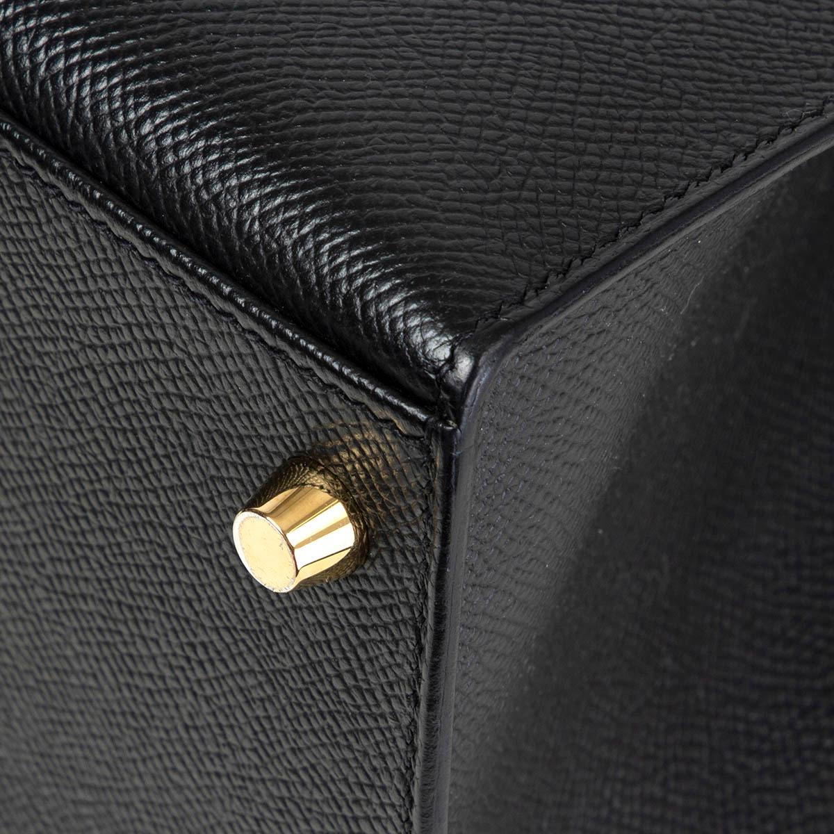 HERMES black Epsom leather KELLY 28 SELLIER Bag w Gold 5