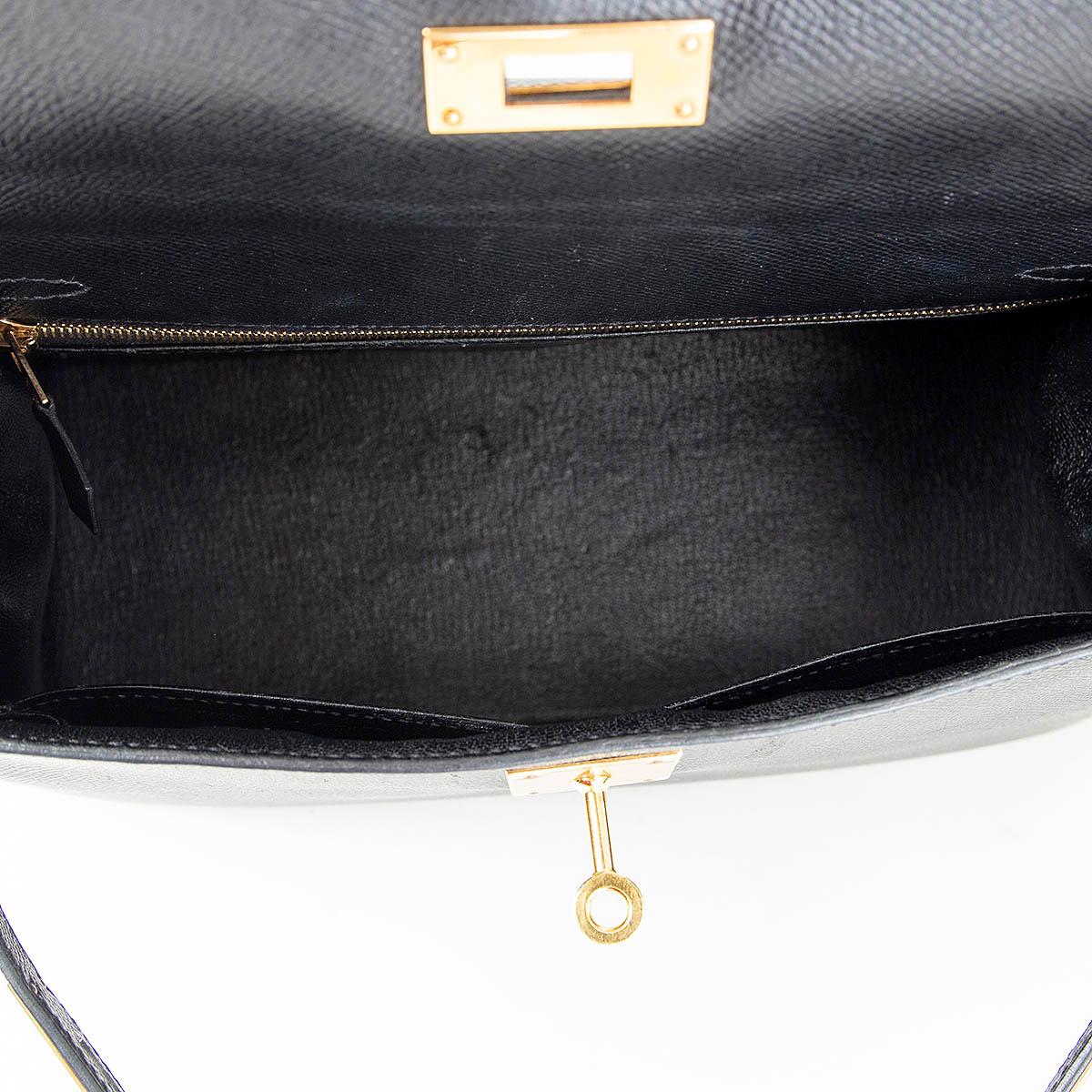 Black HERMES black Epsom leather KELLY 28 SELLIER Bag w Gold