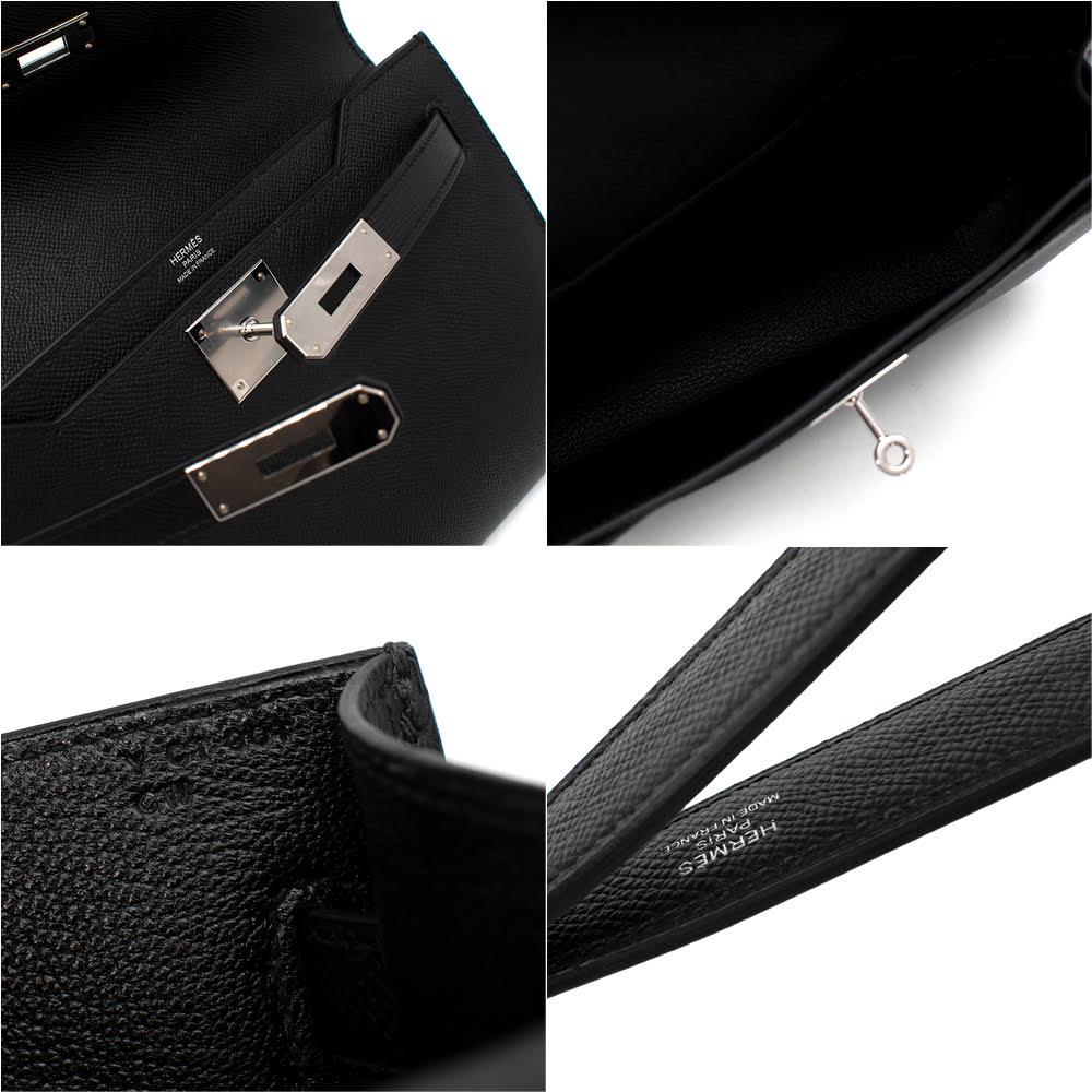 Hermes Black Epsom Leather Kelly Depeches Pouch 25 PHW For Sale 3