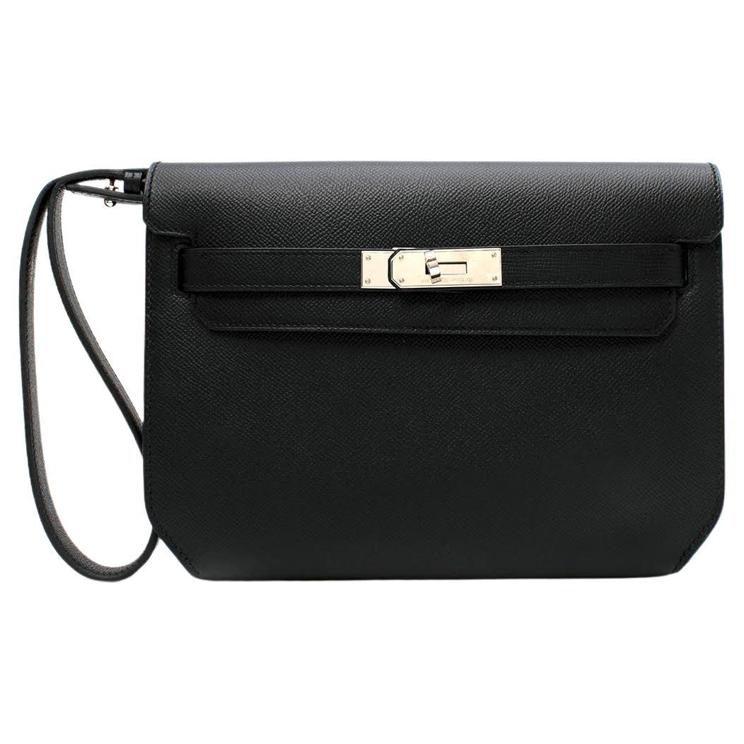 Hermes Black Epsom Leather Kelly Depeches Pouch 25 PHW For Sale