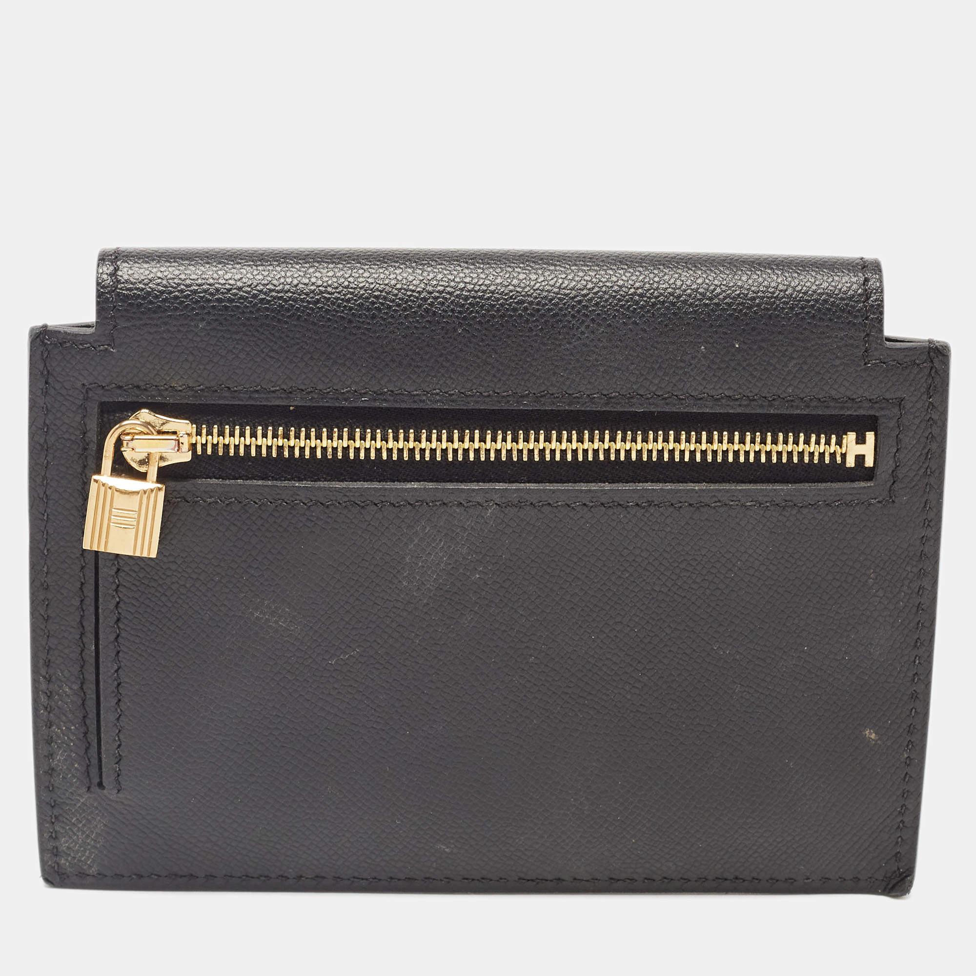 Hermes Black Epsom Leather Kelly Pocket Compact Wallet In Good Condition In Dubai, Al Qouz 2
