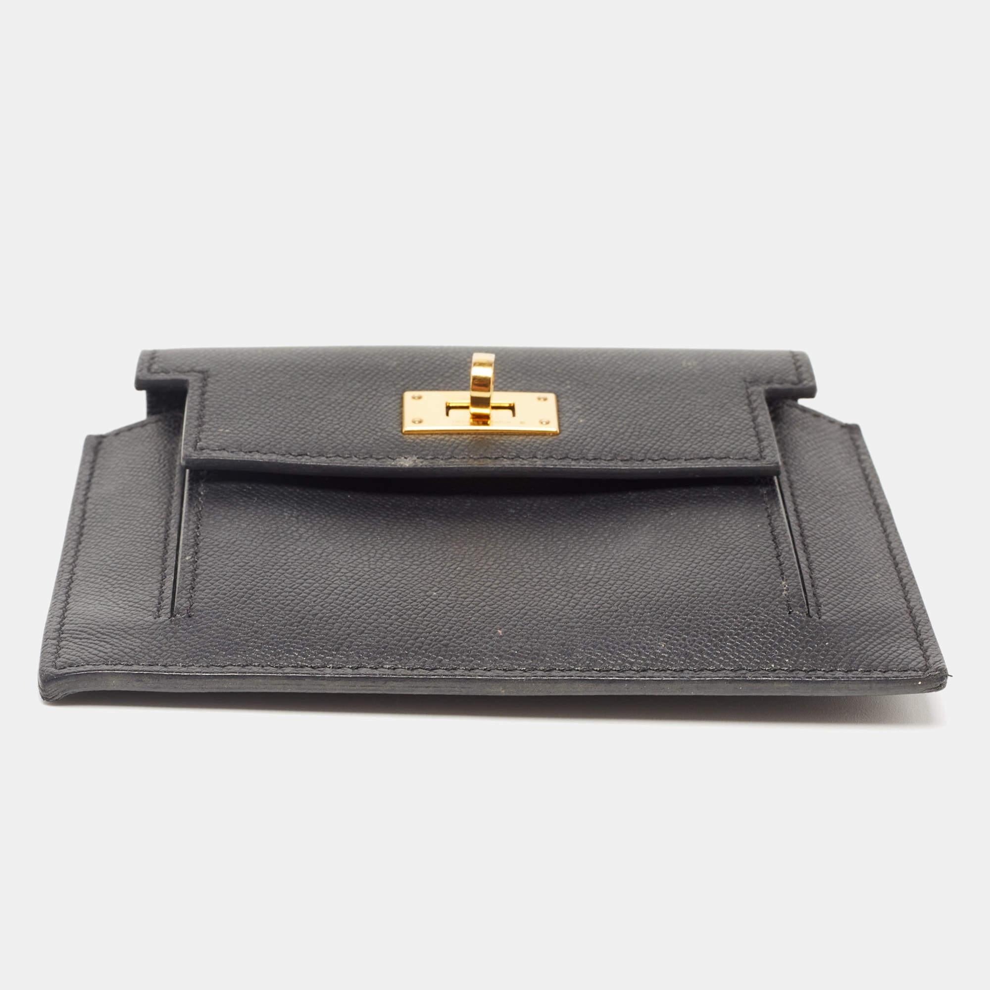 Women's Hermes Black Epsom Leather Kelly Pocket Compact Wallet