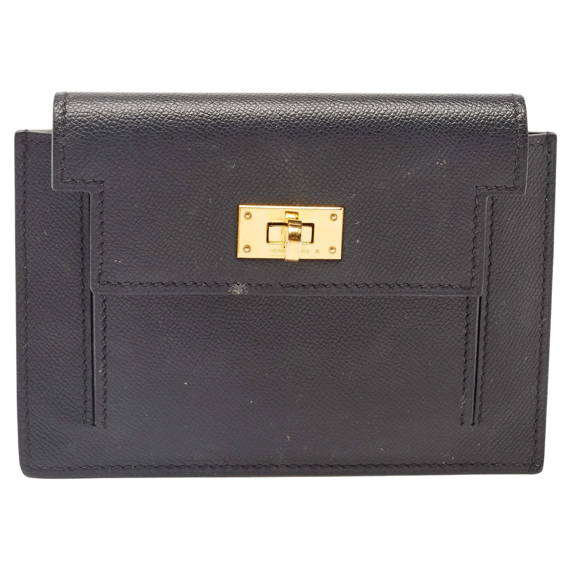 Hermes Black Epsom Leather Kelly Pocket Compact Wallet