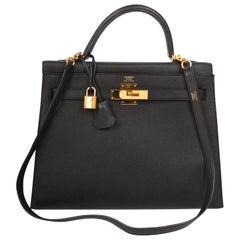 Hermes black Epsom Leather Kelly Sellier 32 Bag 