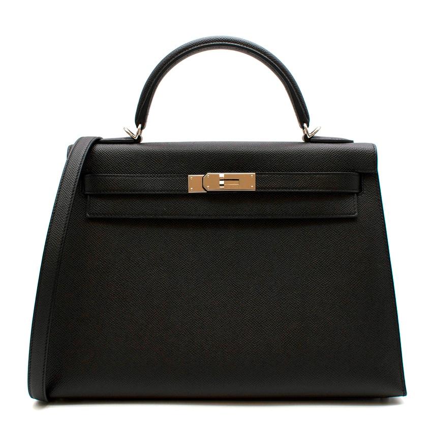 Orange Hermes Black Epsom Leather Kelly Sellier 32 PHW