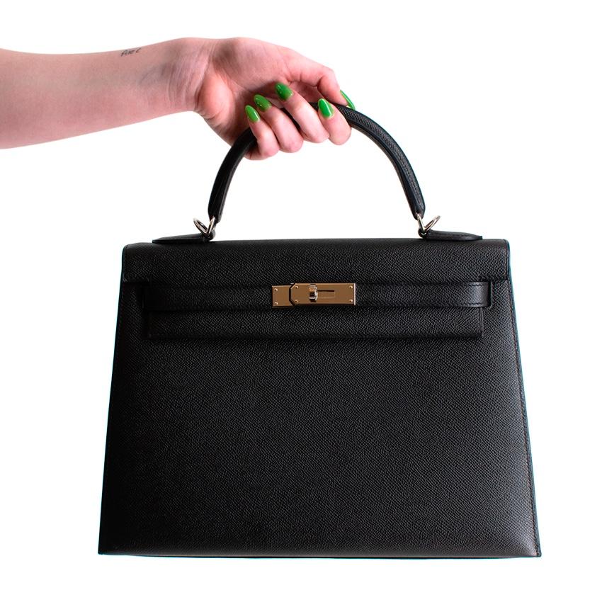 Hermes Black Epsom Leather Kelly Sellier 32 PHW In New Condition In London, GB