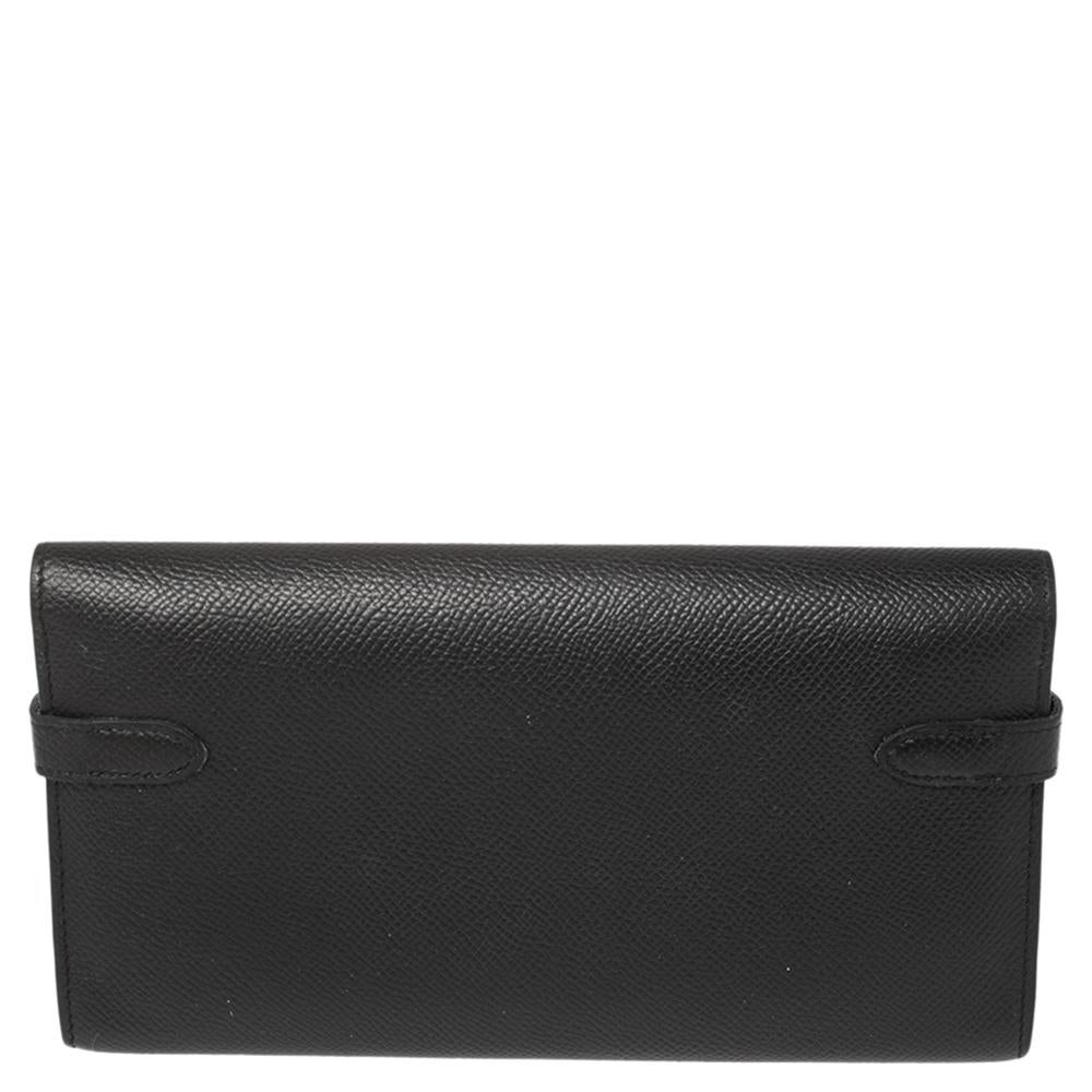 Hermes Black Epsom Leather Long Kelly Wallet In Good Condition In Dubai, Al Qouz 2