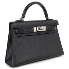 HERMES negro Epsom cuero MINI KELLY 20 SELLIER Bolso Phw