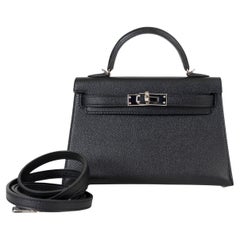 HERMES black Epsom leather MINI KELLY 20 SELLIER Bag Phw