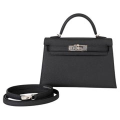 HERMES black Epsom leather MINI KELLY 20 SELLIER Bag Phw