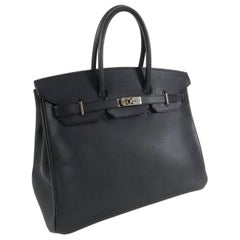 Hermes Black Epsom Leather Palladium Silver Hardware Birkin 35 Bag