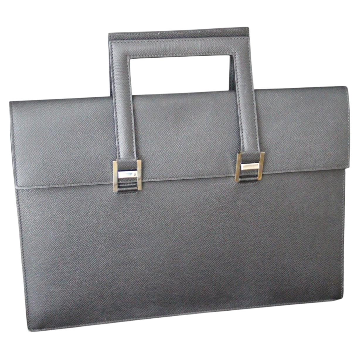 Hermès Black Epsom Leather Portfolio Briefcase with Palladium Hardware For Sale