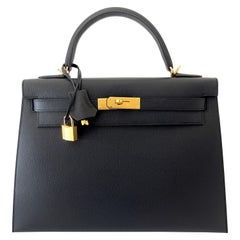 Hermes Black Epsom Sellier Kelly 32cm Gold Hardware