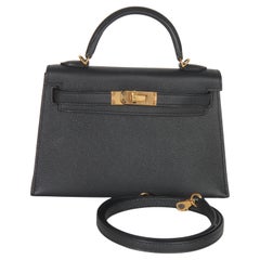 Hermès Black Epsom Sellier Mini Kelly II 20 GHW
