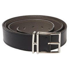 Hermes Black/Etain Box and Togo Leather Nathan Belt 95CM