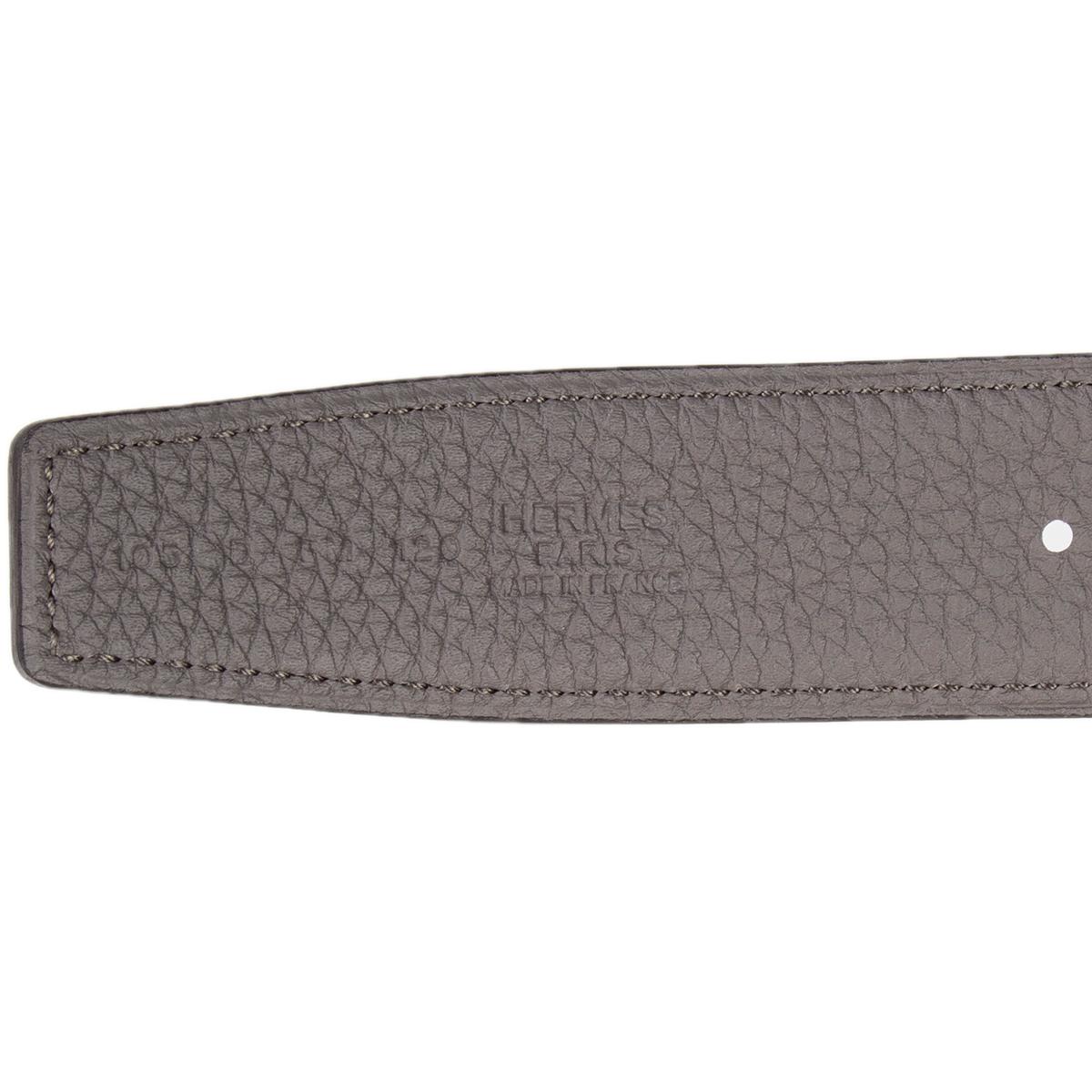 Black HERMES black Etain grey 32mm Reversible Belt Strap 105 Box / Togo leather