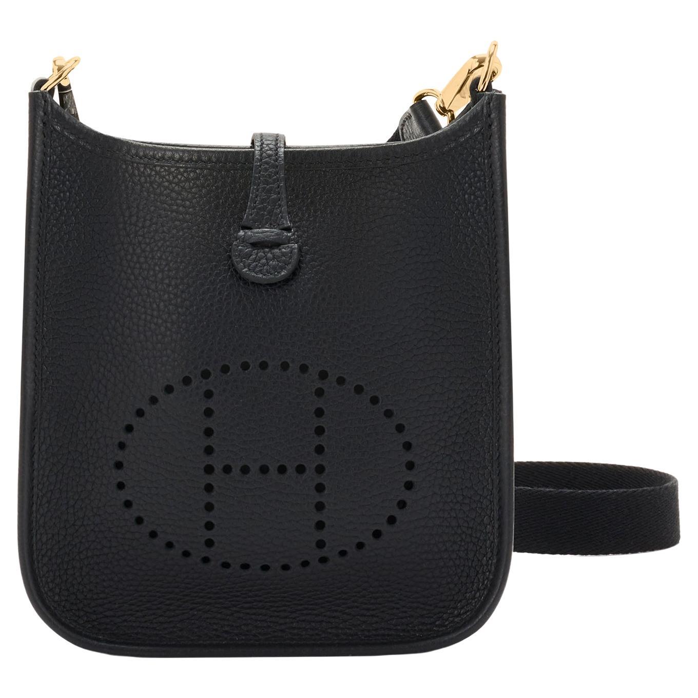 Hermes Black Evelyne TPM Clemence Gold Hardware Shoulder Cross Body Mini Bag