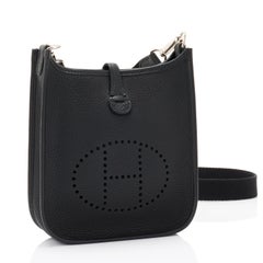 Hermes Black Evelyne TPM Clemence Shoulder Cross Body Messenger Bag