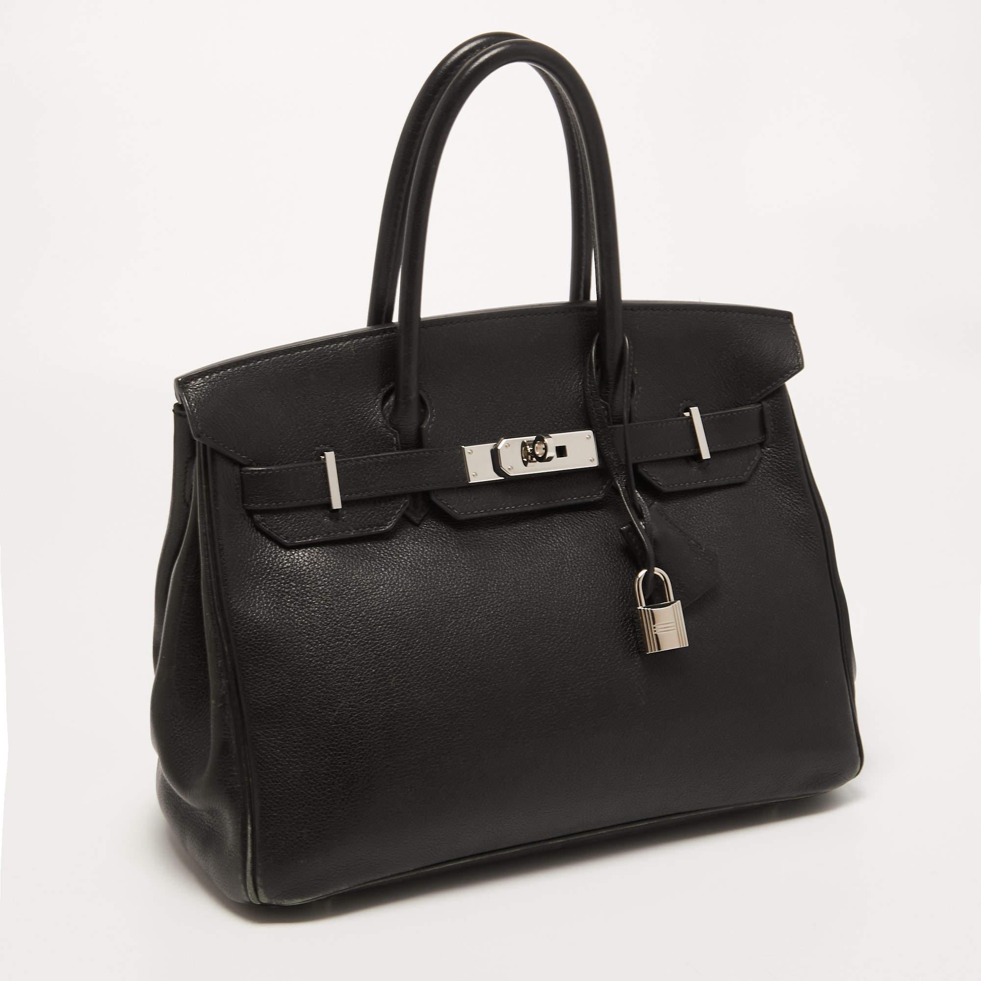 Women's Hermès Black Evercolor Leather Palladium Finish Birkin 30 Bag