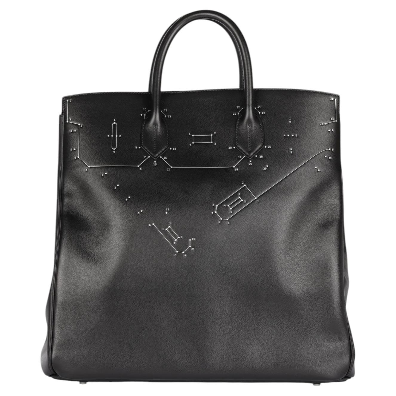 Hermès Black Evergrain Leather Hac a Relier Birkin 40cm HAC Retourne For Sale