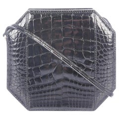 Hermes Black Exotic Alligator Leather Square Evening Clutch Shoulder Bag