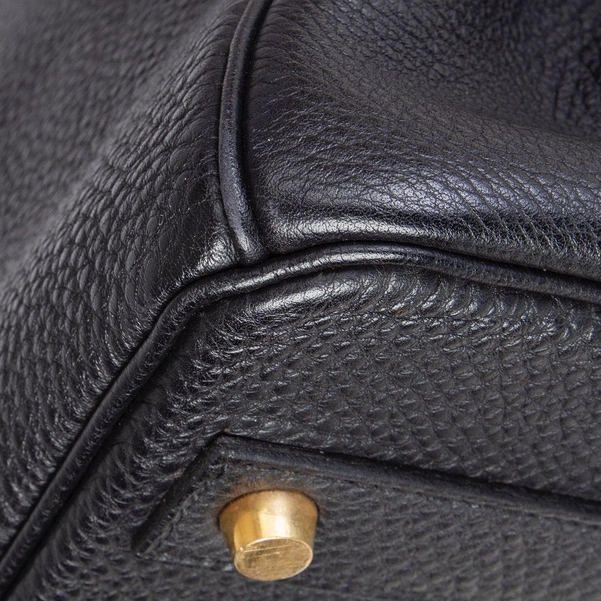 HERMES black Fjord leather & Gold BIRKIN 40 Bag 1