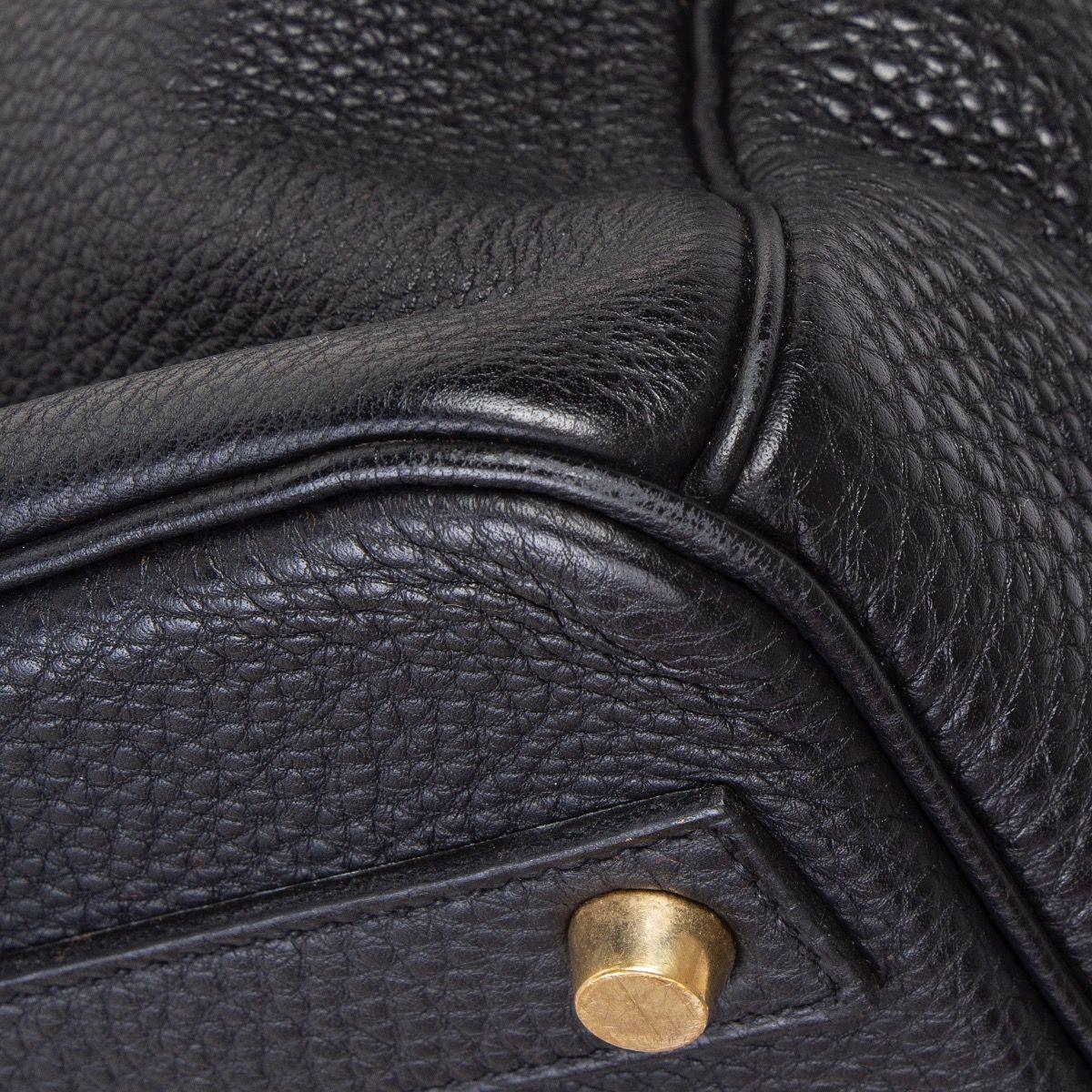 HERMES black Fjord leather & Gold BIRKIN 40 Bag 2