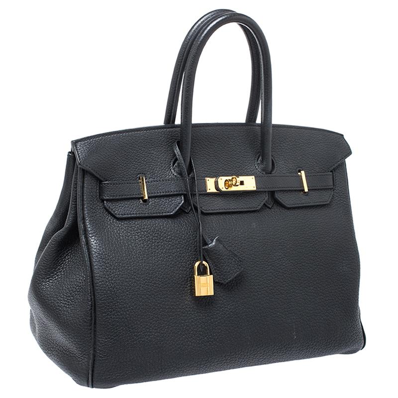 Women's Hermes Black Fjord Leather Gold Hardware Birkin 35 Bag