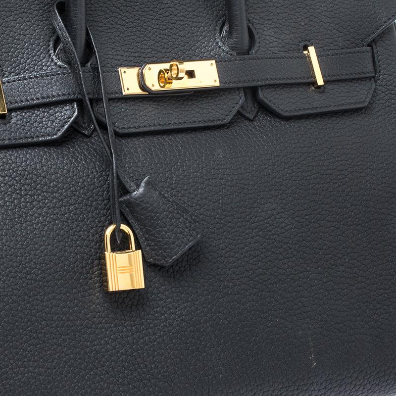 Hermes Black Fjord Leather Gold Hardware Birkin 35 Bag 2