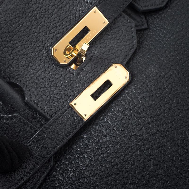 Hermes Black Fjord Leather Gold Hardware Birkin 35 Bag 3