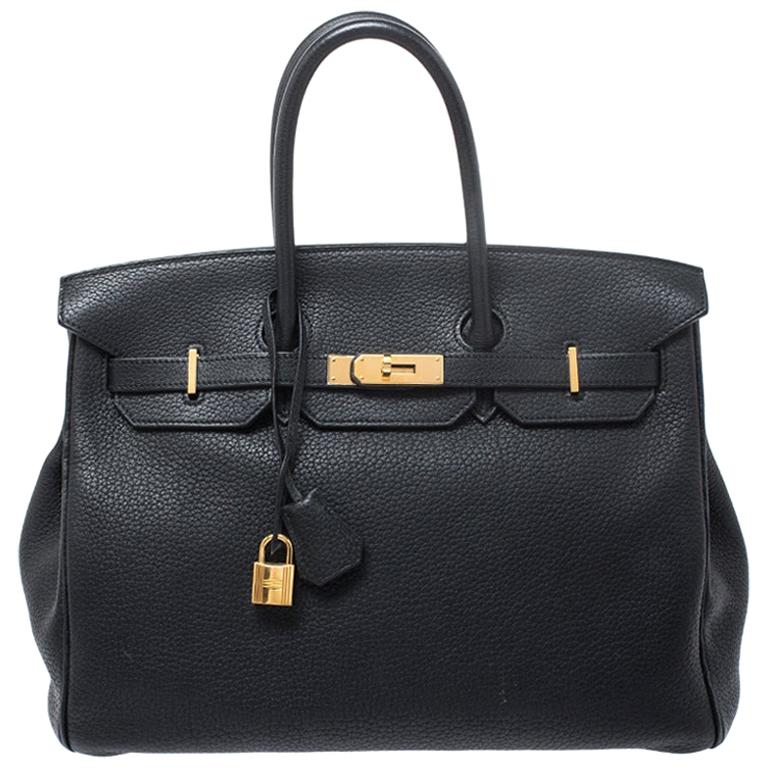 Hermes Black Fjord Leather Gold Hardware Birkin 35 Bag