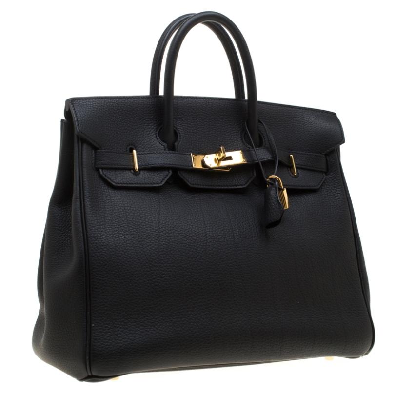 Women's Hermes Black Fjord Leather Gold Hardware HAC Birkin 32 Bag