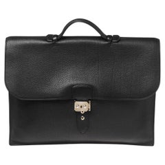 Hermes Black Fjord Leather Sac a Depeche 41 Briefcase Bag