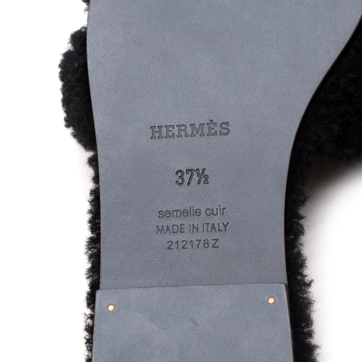 Hermes Black Fluffy Shearling Oran Sandals - Discontinued/Rare - Us size 7.5 2