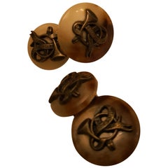 Retro Hermes Black Forest Pair of Cufflinks in Horn